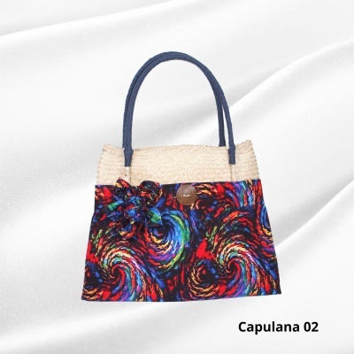 Cesto de Palha c/ asas e forro capa Capulana  Modern Afro