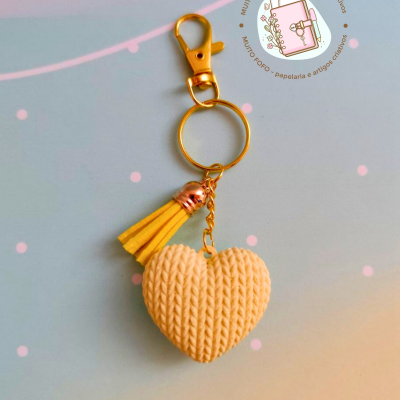 Porta-Chaves Coração Tricotado Amarelo