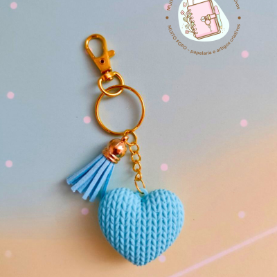 Porta-Chaves Coração Tricotado Azul