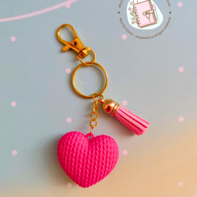 Porta-Chaves Coração Tricotado Rosa