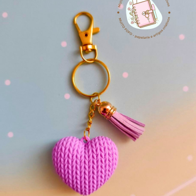 Porta-Chaves Coração Tricotado Lilás