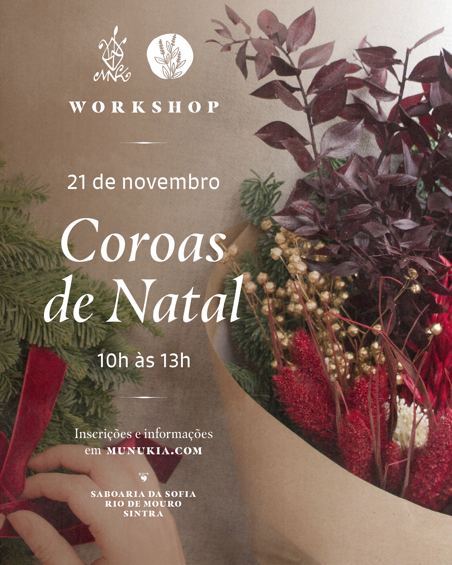 Workshop de Coroas de Natal - 21/11 em Sintra Workshop de Coroas de Natal - 21/11 em Sintra