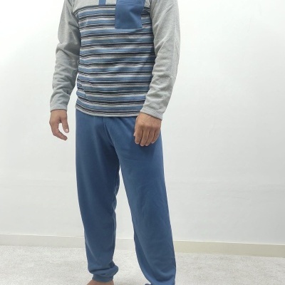 Pijama 100% Algodão Cardado Riscas Botão