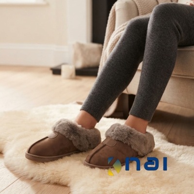 Pantufa Camurça e Pelúcia
