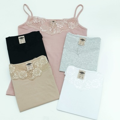 Top Alça Fina Renda Decote