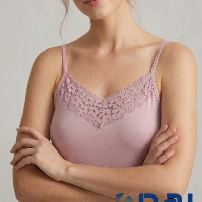 Top Alça Fina Renda Decote
