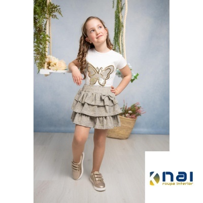 Conjunto Saia Folhos Dourada