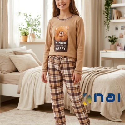 Pijama 100% Algodão Cardado Ursinho