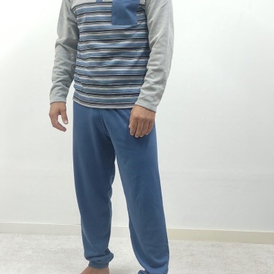 Pijama 100% Algodão Cardado Riscas Botão