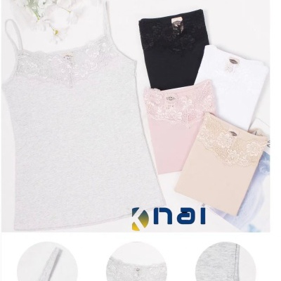 Top Alça Fina Renda Decote