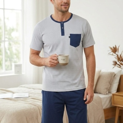 Pijama 100% Algodão  Calção Botões Nai