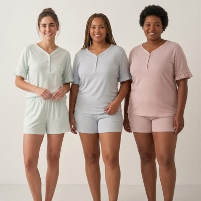 Pijama 100% Algodão Calção Riscas