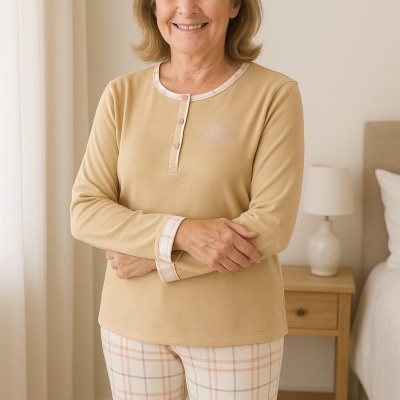 Pijama 100% Algodão Cardado c/ Botões Relax