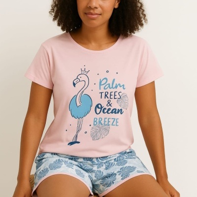 Pijama Calção Floral Flamingo