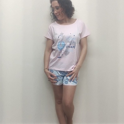 Pijama Calção Floral Flamingo