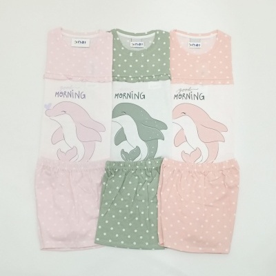 Pijama Calção 100%Algodão Golfinho menina