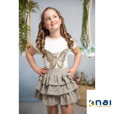 Conjunto Saia Folhos Dourada