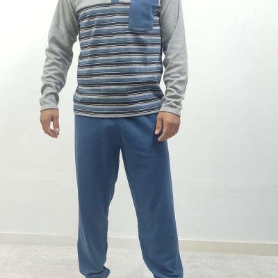 Pijama 100% Algodão Cardado Riscas Botão