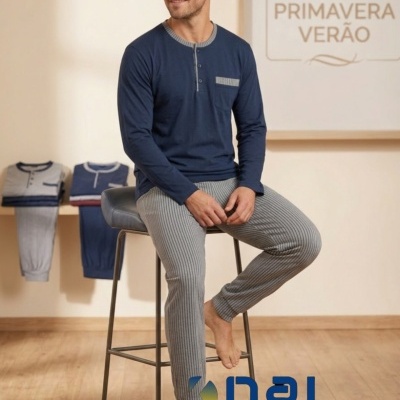 Pijama 100% Algodão Botões Riscas