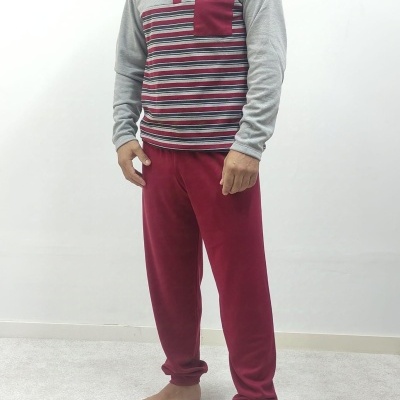 Pijama 100% Algodão Cardado Riscas Botão