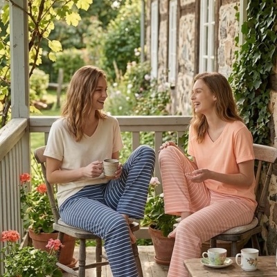 Pijama 100% algodão Meia Manga Riscas