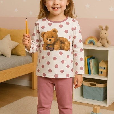 Pijama 100% Algodão Cardado Ursinho