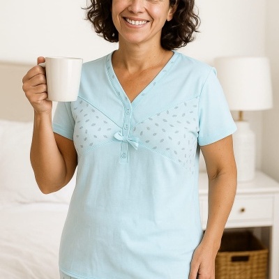 Pijama Clássico de Calção 100% Algodão Laço