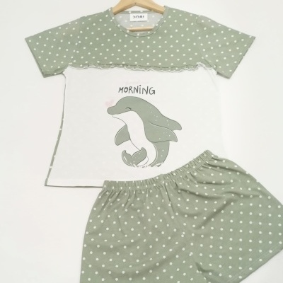 Pijama Calção 100%Algodão Golfinho