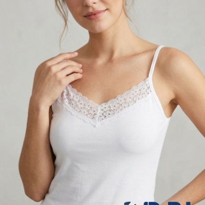 Top Alça Fina Renda Decote