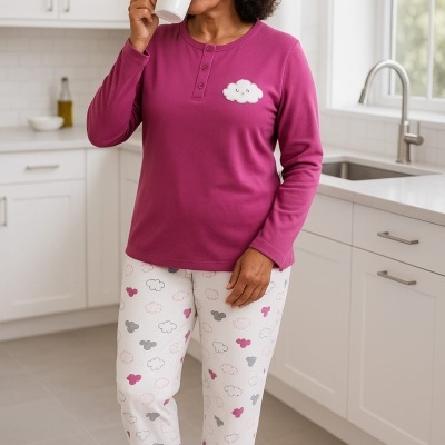 Pijama 100% Algodão Cardado Nuvem