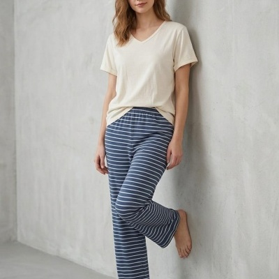 Pijama 100% algodão Meia Manga Riscas