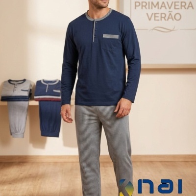 Pijama 100% Algodão Botões Riscas