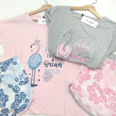 Pijama Calção Floral Flamingo