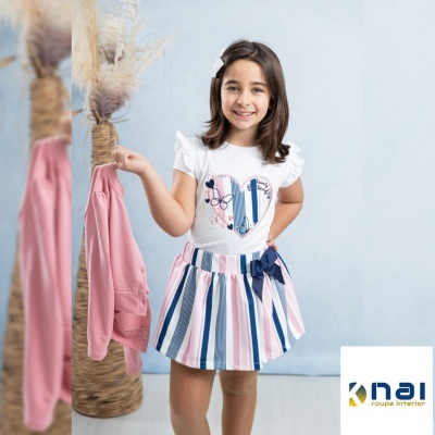 Conjunto 3 Peças - Saia Riscas