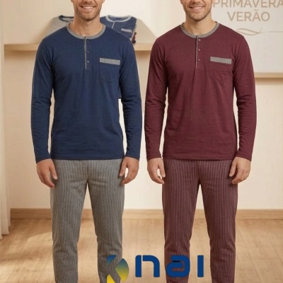 Pijama 100% Algodão Botões Riscas