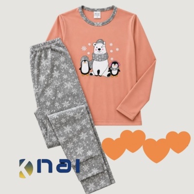 Pijama 100% Algodão Urso Polar e Pinguins
