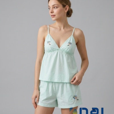 Pijama Bordado Alça Fina