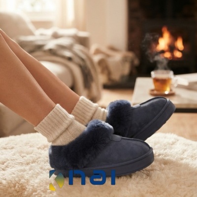 Pantufa Camurça e Pelúcia
