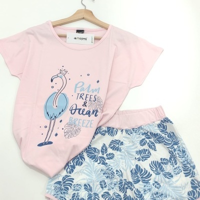 Pijama Calção Floral Flamingo