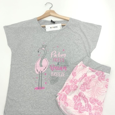 Pijama Calção Floral Flamingo