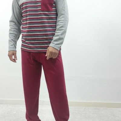 Pijama 100% Algodão Cardado Riscas