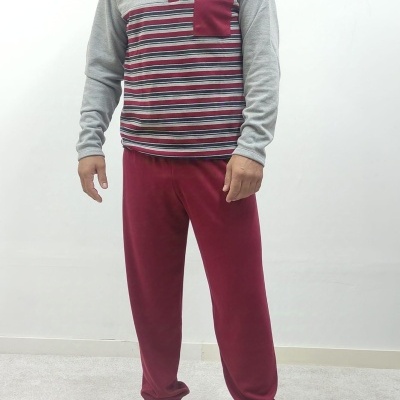 Pijama 100% Algodão Cardado Riscas Botão