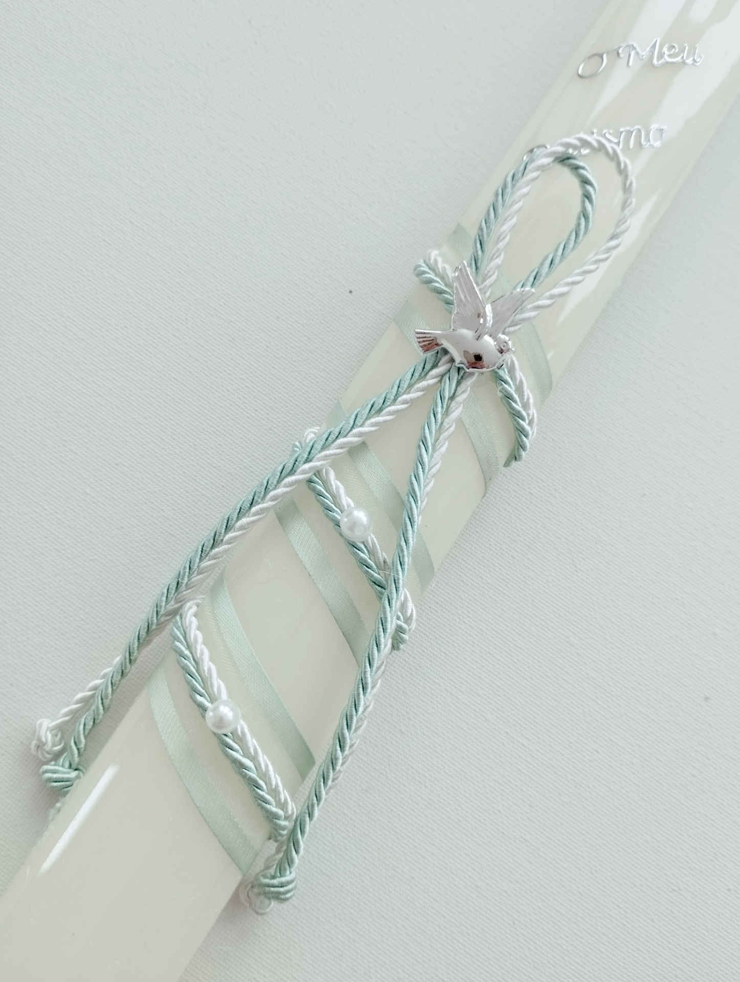 Vela Batismo Oval Verde Água Vela Batismo Oval Verde Água