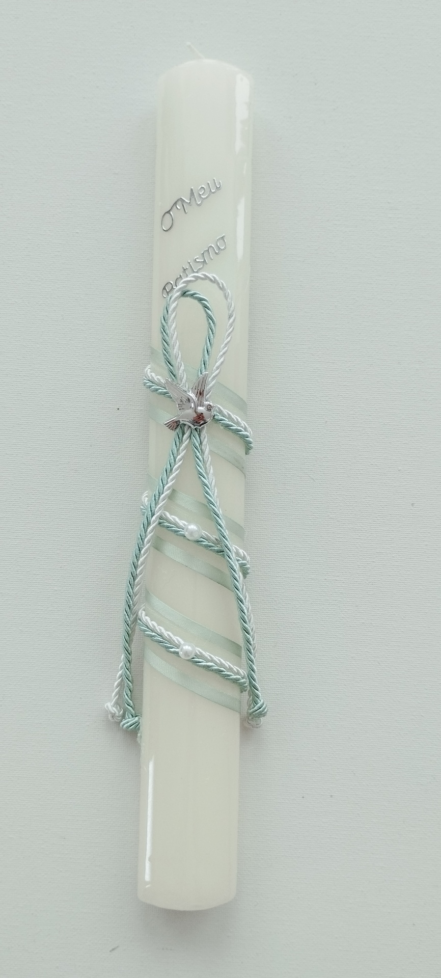 Vela Batismo Oval Verde Água Vela Batismo Oval Verde Água