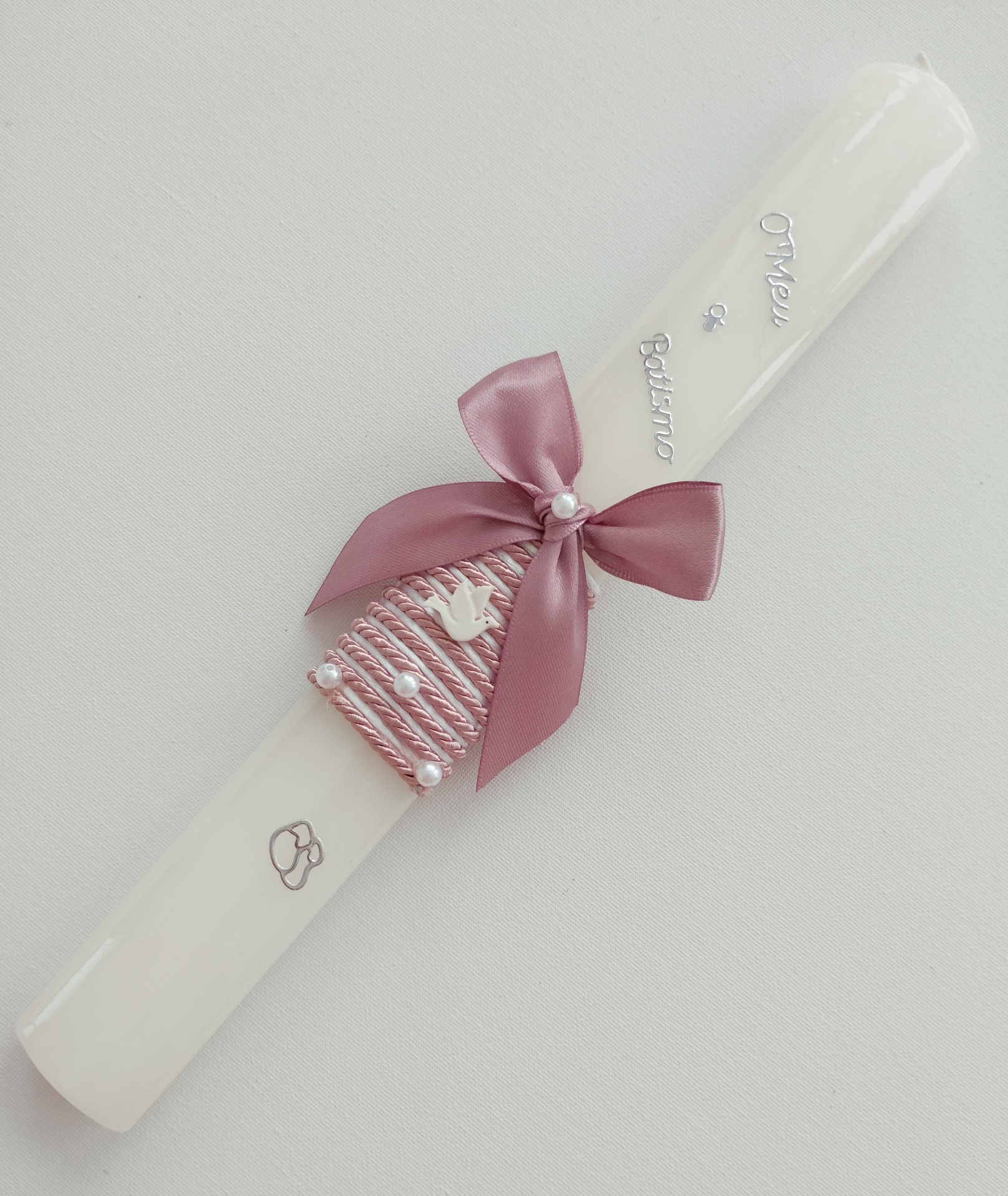Vela Batismo Oval Rosa velho