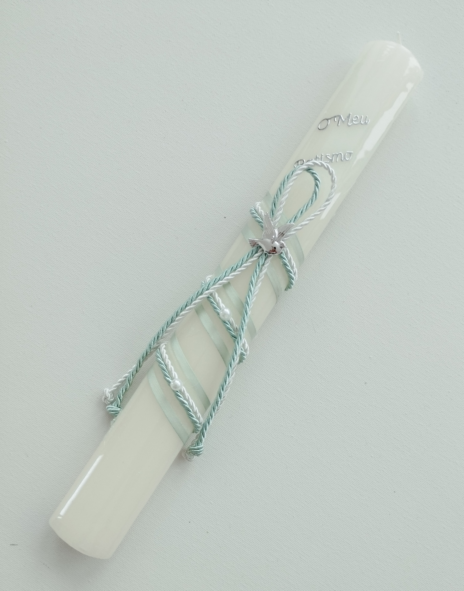 Vela Batismo Oval Verde Água Vela Batismo Oval Verde Água