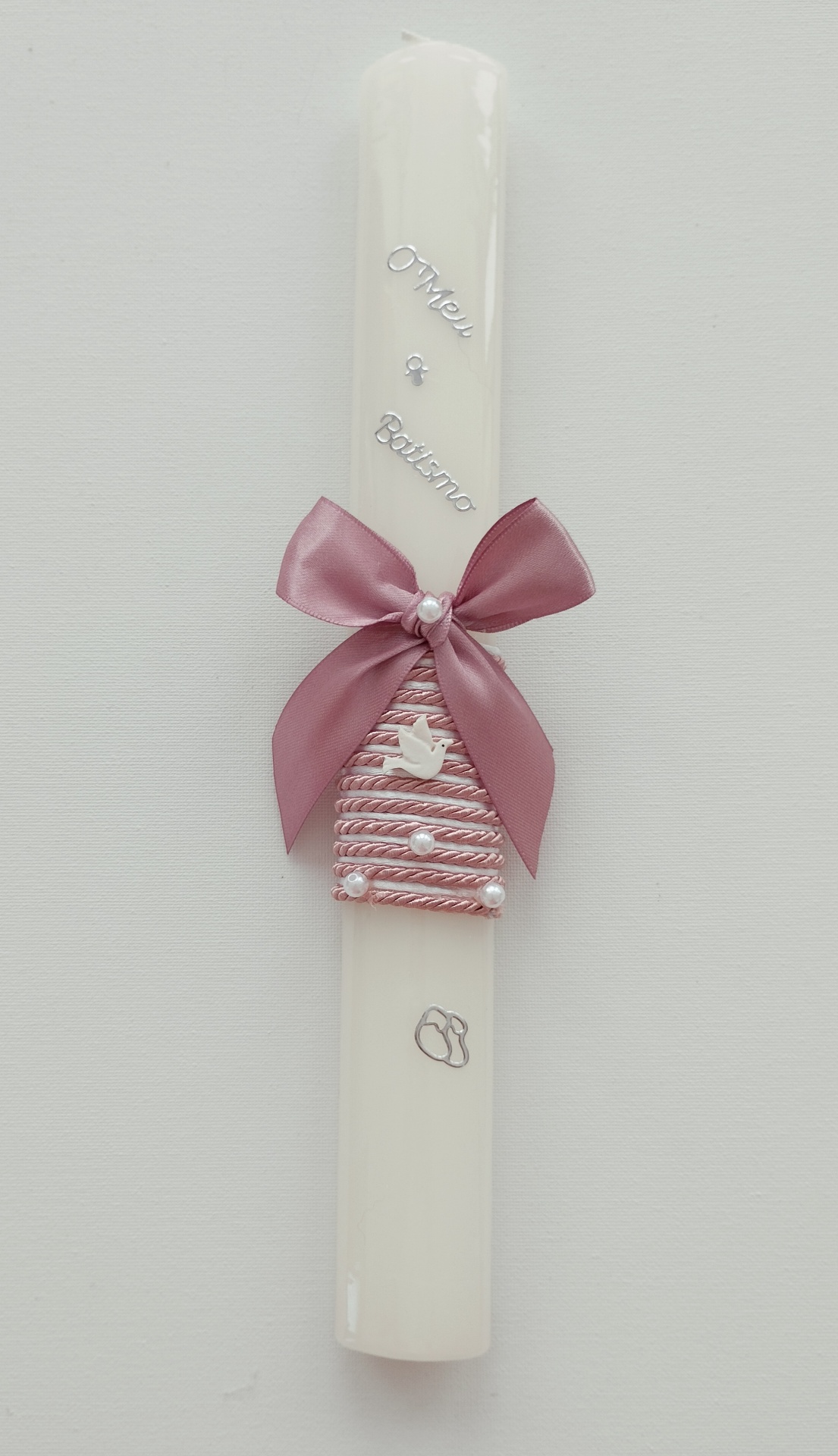 Vela Batismo Oval Rosa velho