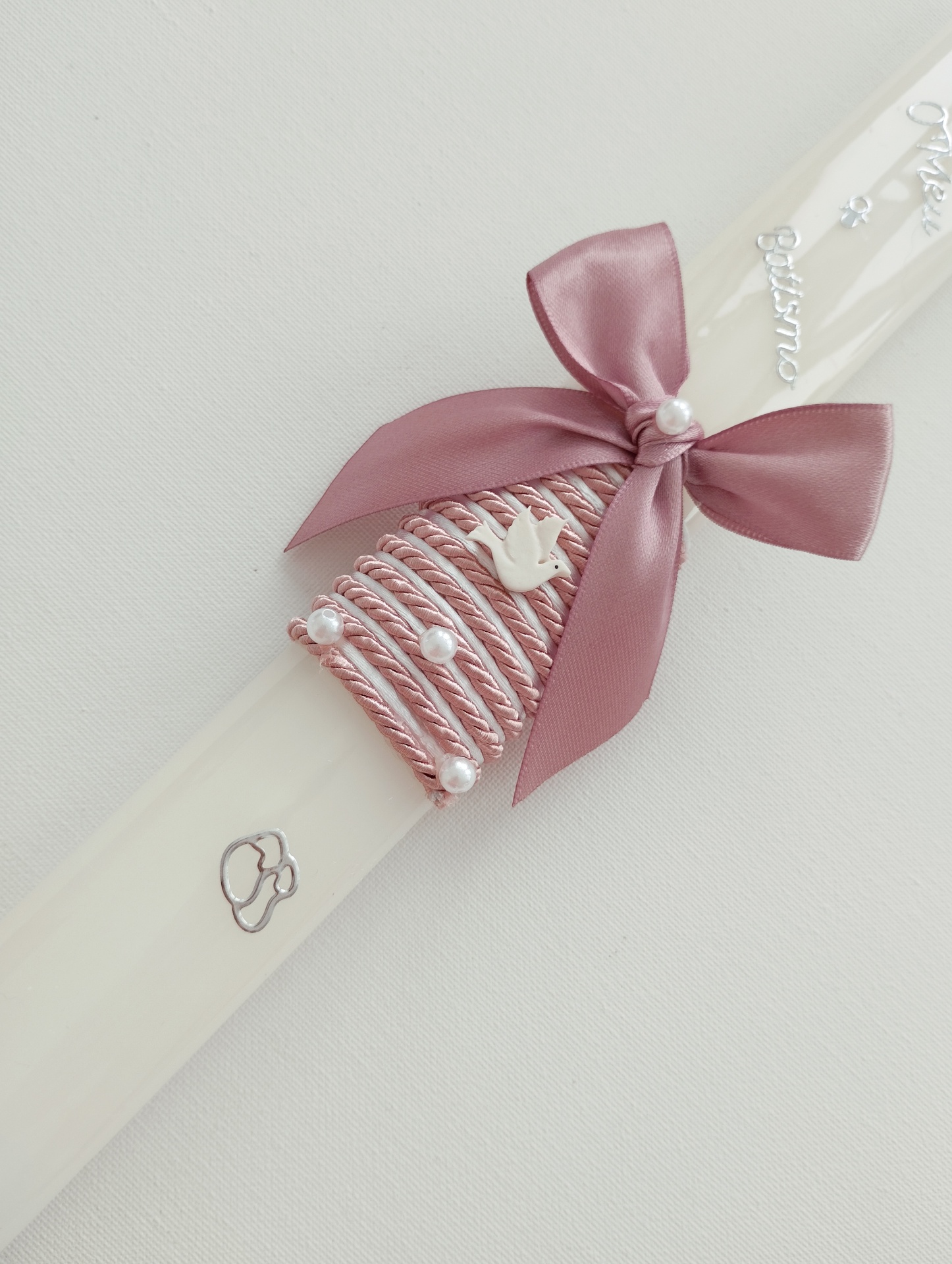 Vela Batismo Oval Rosa velho