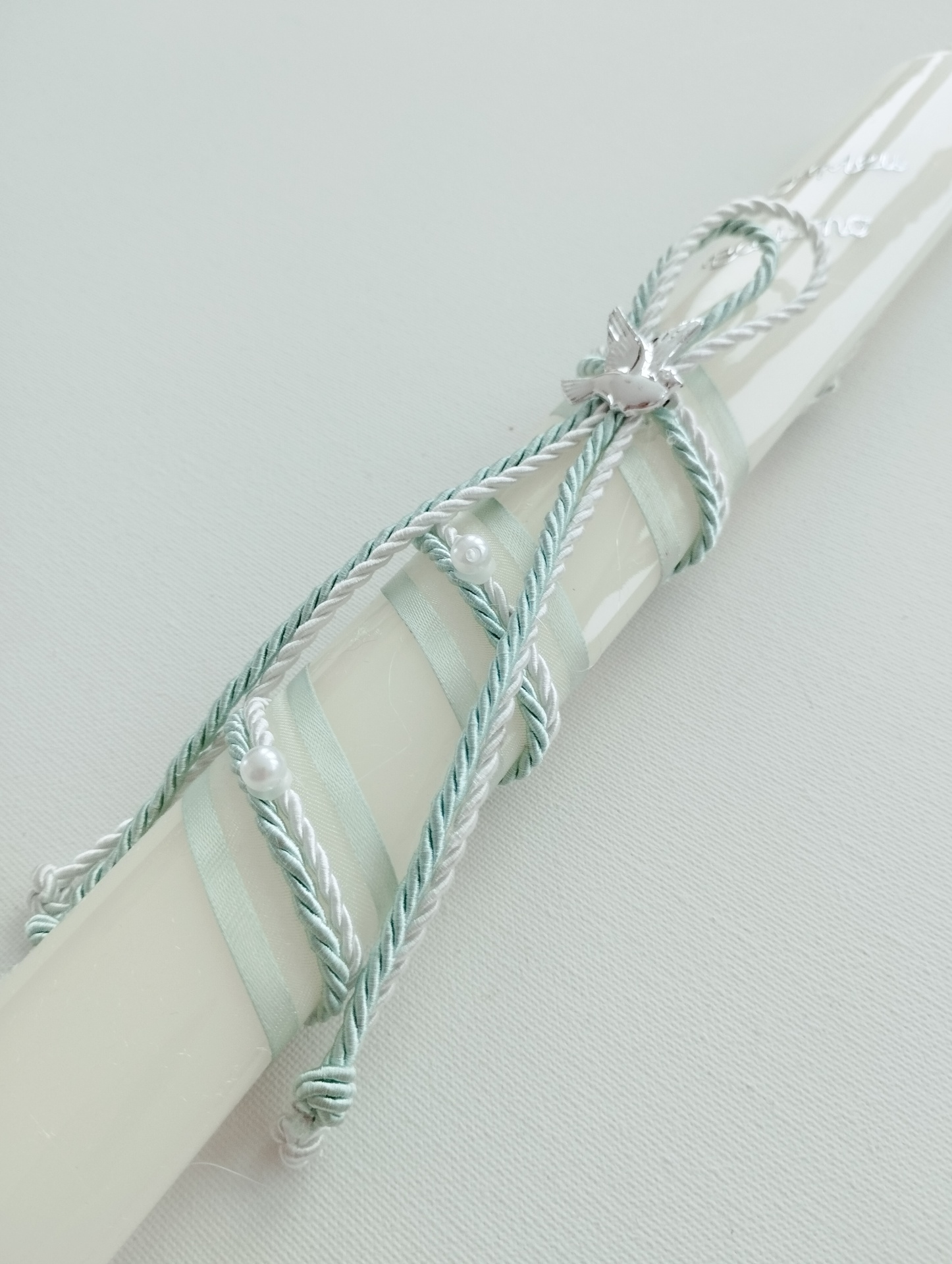 Vela Batismo Oval Verde Água Vela Batismo Oval Verde Água