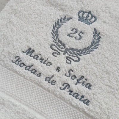 Conjunto Bordado Bodas de Prata Personalizado com Nomes Próprios Conjunto Bordado Bodas de Prata Personalizado com Nomes Próprios